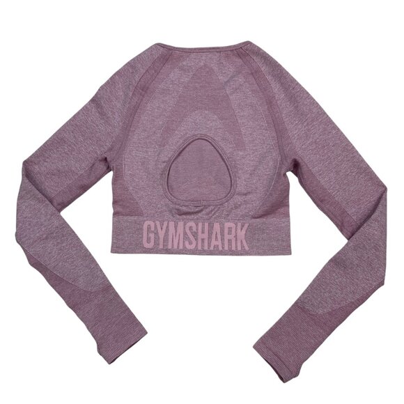 Gymshark Flex Sports Long Sleeve Crop Top S Light Purple Marled Thumb Hole Logo - Picture 10 of 11